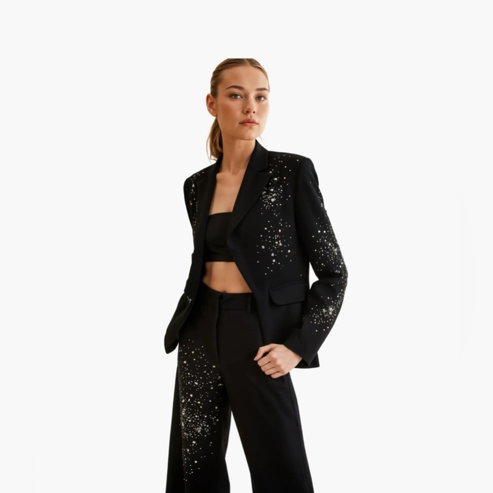 AKALIA Cicy Rhinestone Pant, Size L, Black, NWTO